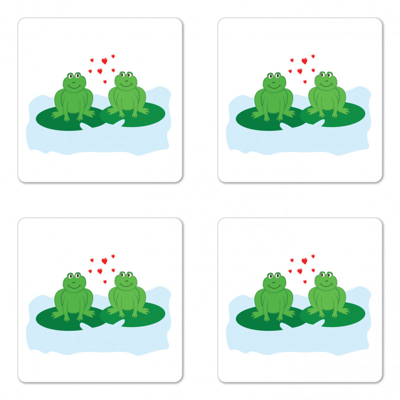 Cartoon 2 Frogs in Romance Coaster Set Of Four