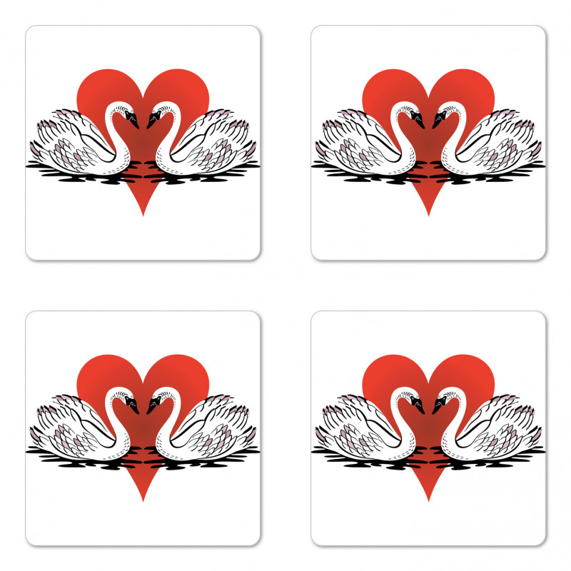 Couple Swans Lake Hearts Art Coaster Set Of Four