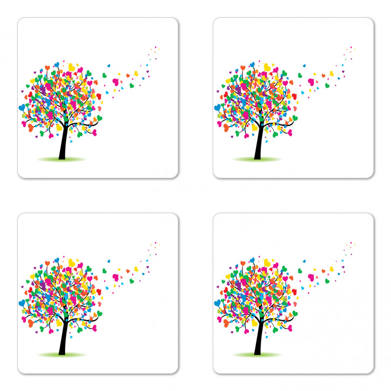 Colorful Hearts Leaves Trees Coaster Set Of Four