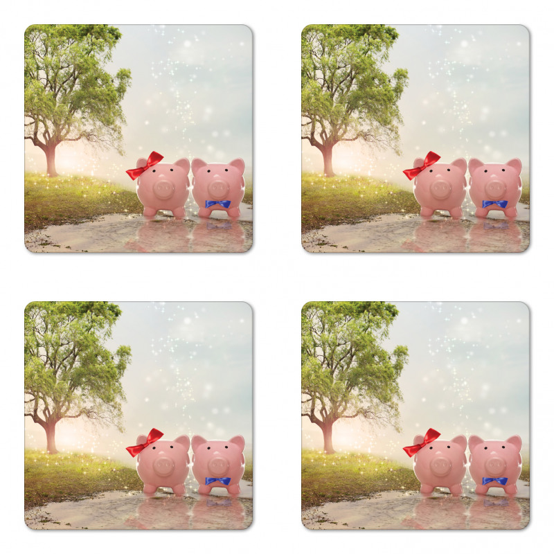 Pigs Trees Clear Sky Motif Coaster Set Of Four