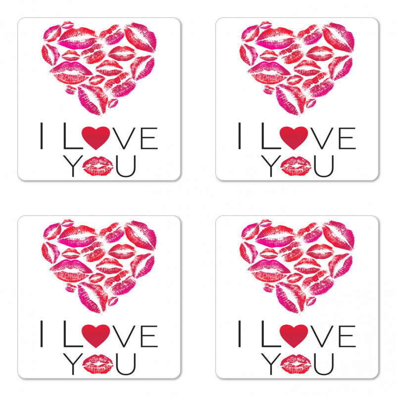 Kisses Lipsticks Lettering Coaster Set Of Four