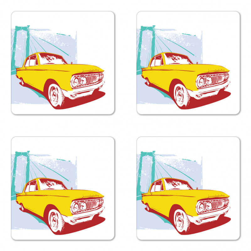 Old Car Grunge Artwork Coaster Set Of Four