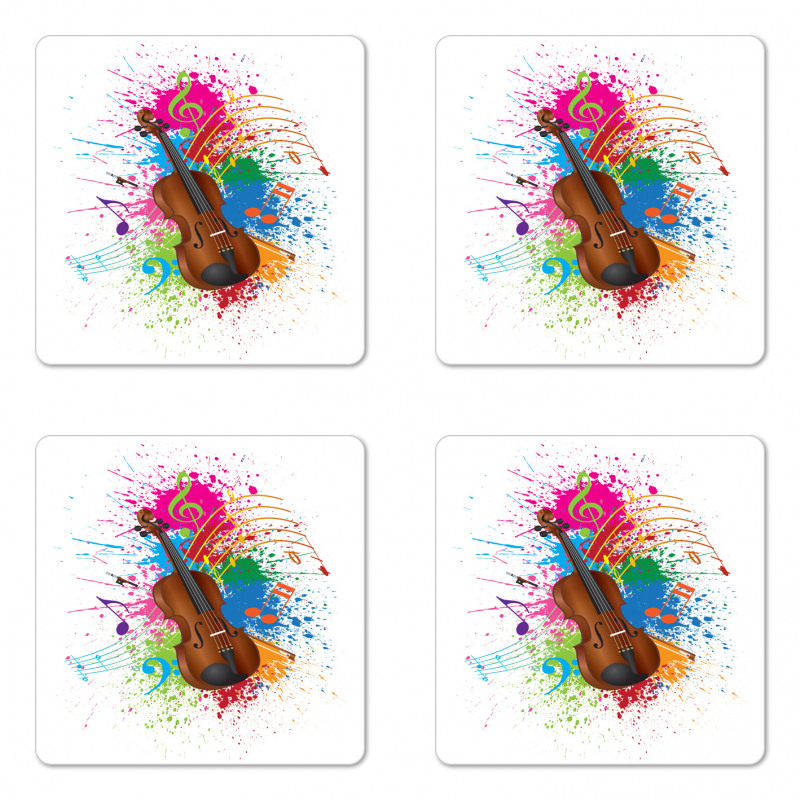 Color Splashes Violin Art Coaster Set Of Four