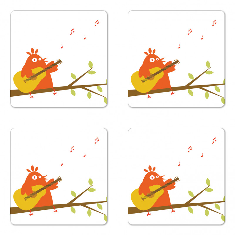 Singing Orange Bird on Branch Coaster Set Of Four
