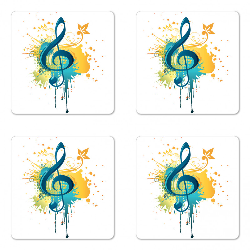 Clef on Modern Splash Motifs Coaster Set Of Four