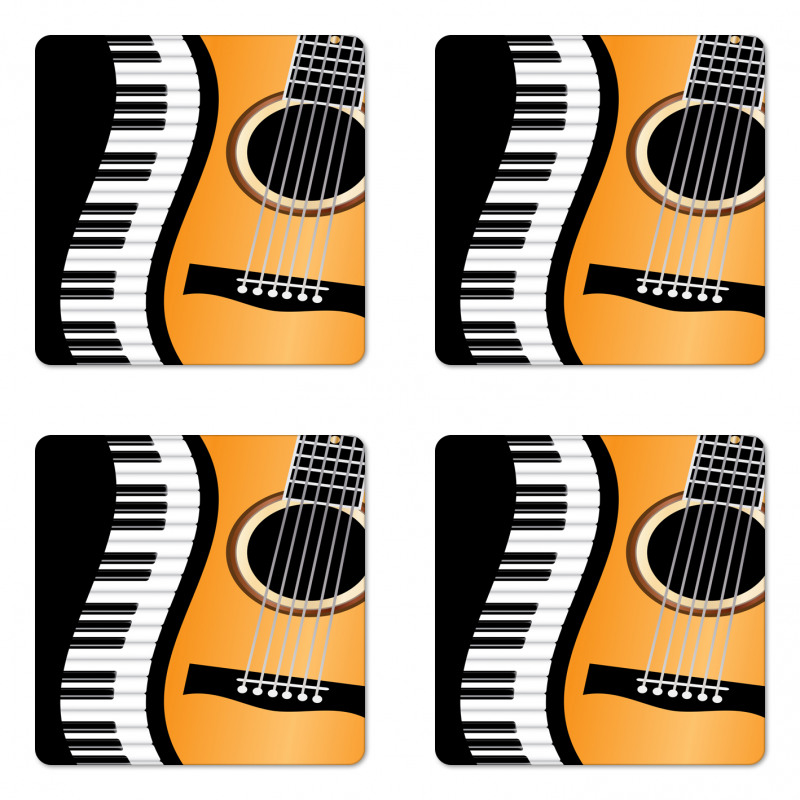 Piano Keys Wave and Guitar Coaster Set Of Four