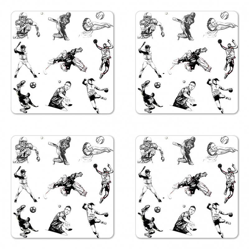 Sports Theme Sketch Coaster Set Of Four