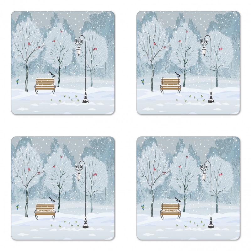 Snow in Park Xmas Trees Coaster Set Of Four