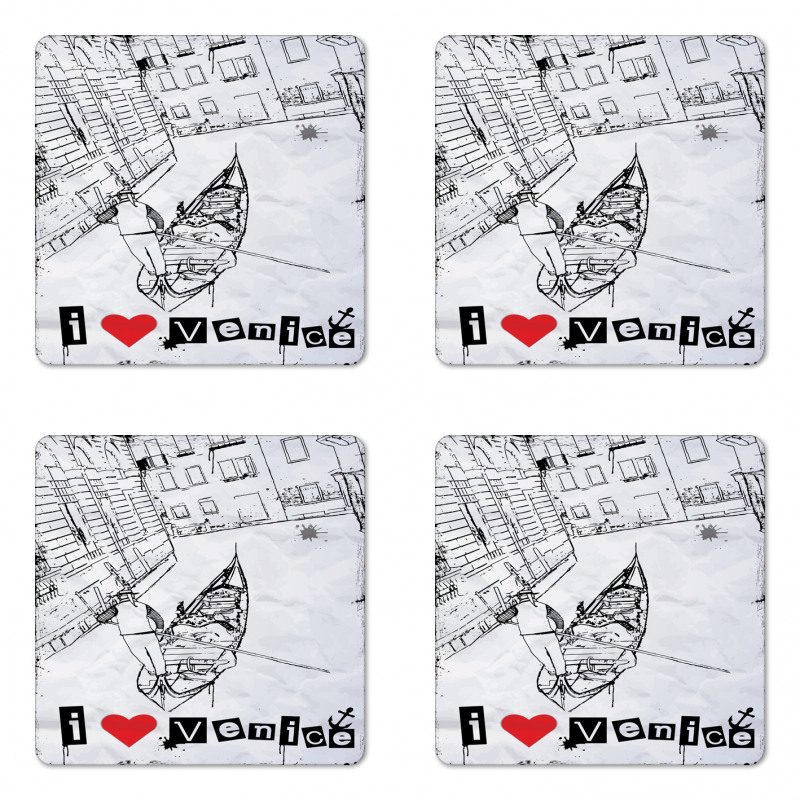 Venetian Canal Art Love Coaster Set Of Four