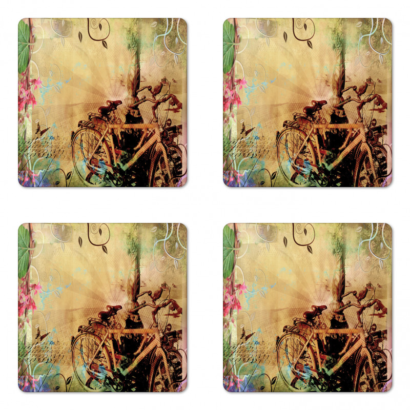 Bikes in Street Floral Coaster Set Of Four