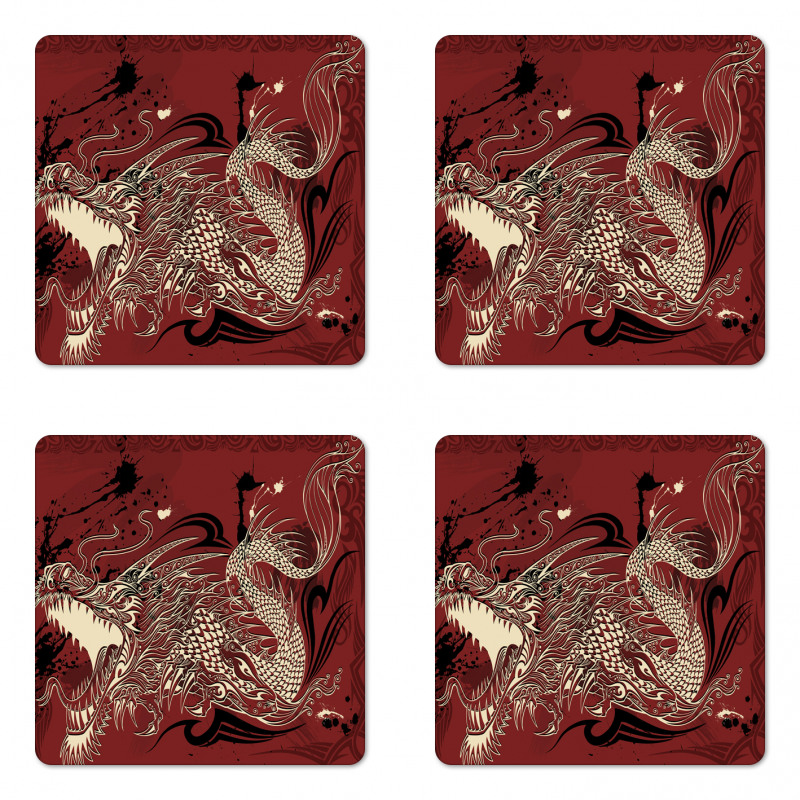 Japanese Dragon Doodle Coaster Set Of Four