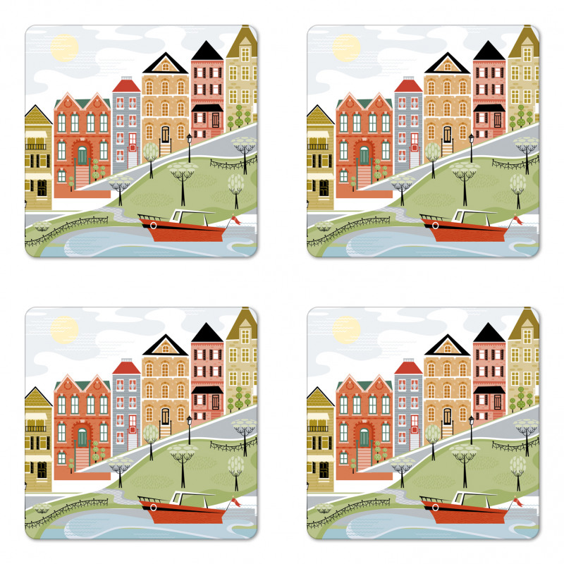 Quaint Village Street Coaster Set Of Four