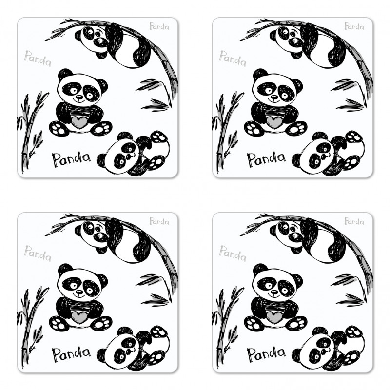 Hand Drawn Panda Poses Coaster Set Of Four