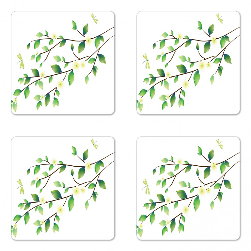 Flower and Dragonflies Coaster Set Of Four