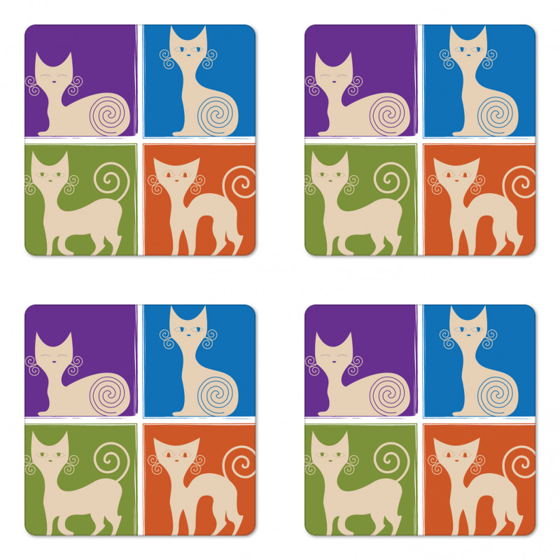 Cartoon Cats Emotions Coaster Set Of Four