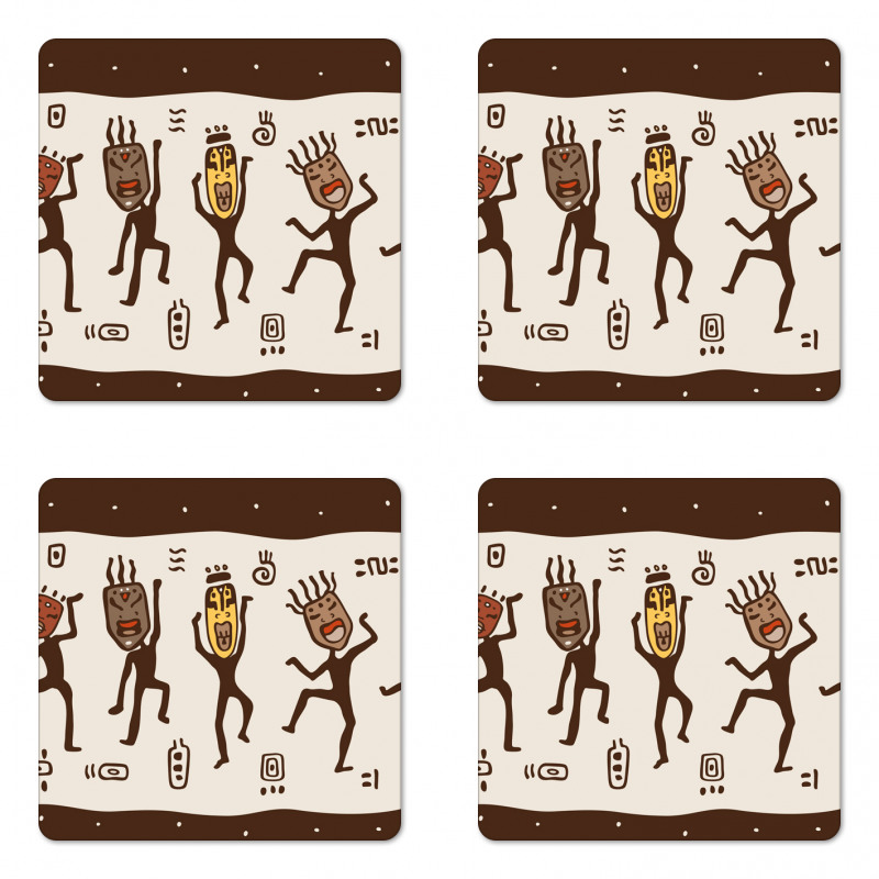 Cartoon Primitive Native Coaster Set Of Four