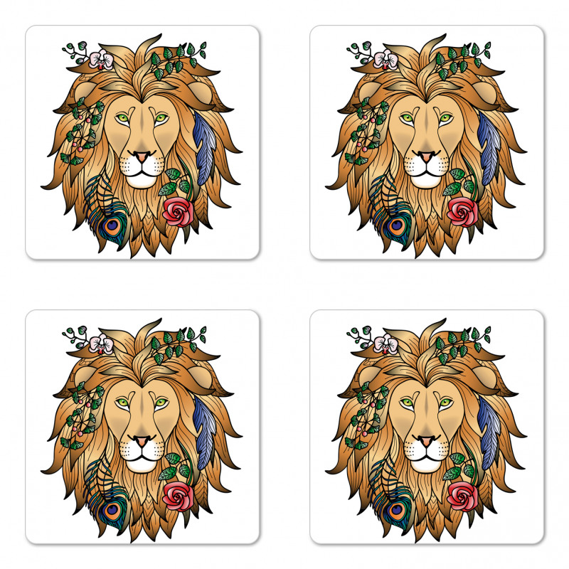 Lion with Flower Coaster Set Of Four