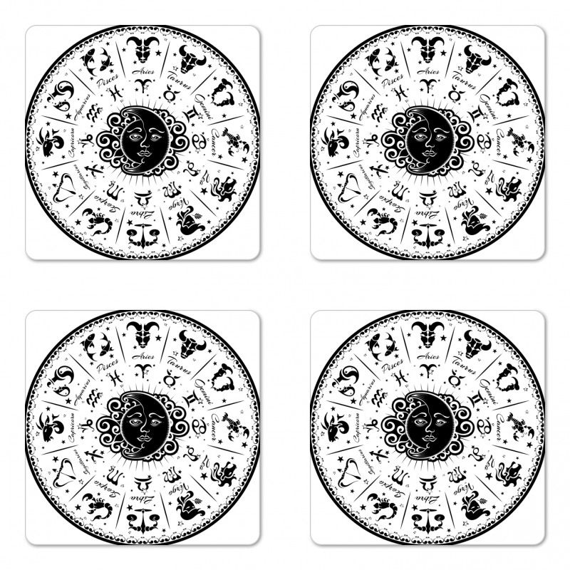 Black White Zodiac Coaster Set Of Four