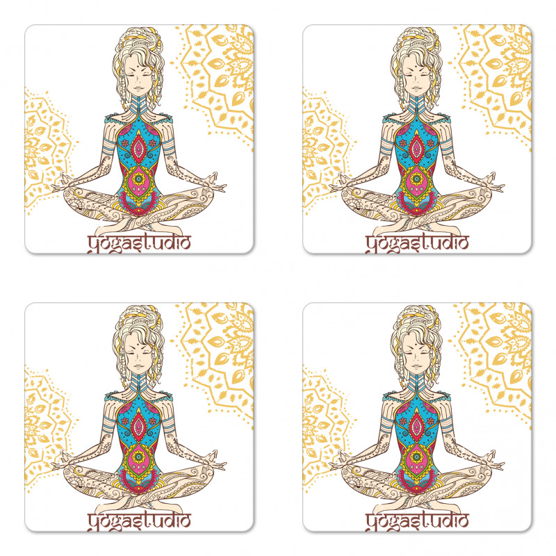 Meditating Girl Mandala Coaster Set Of Four