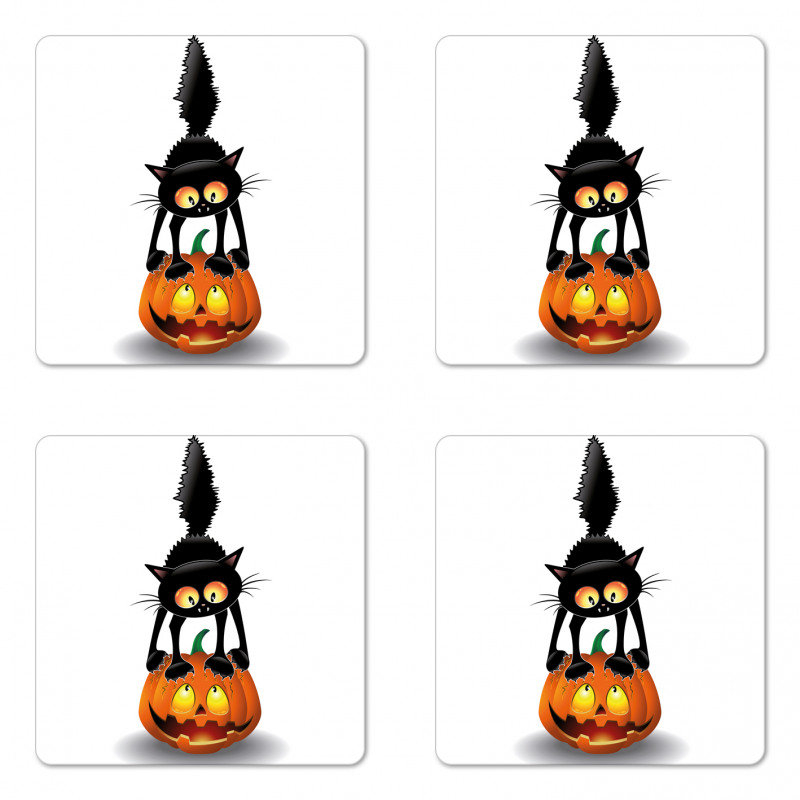 Cartoon Animal on Pumpkin Coaster Set Of Four