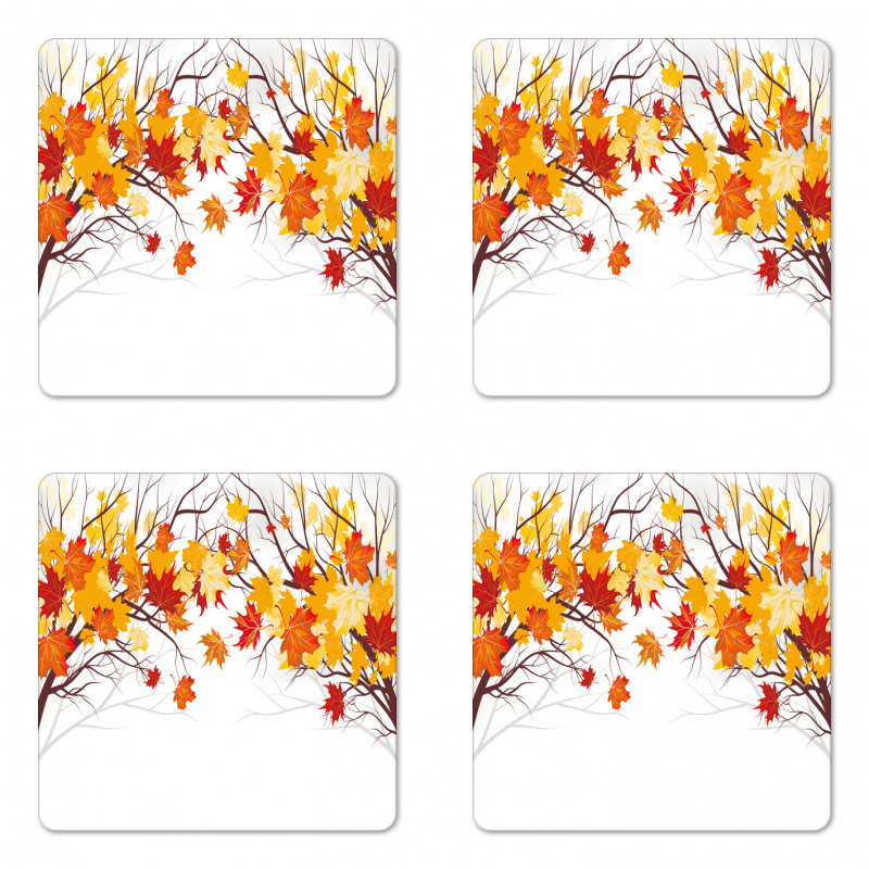Cartoon Maple Autumn Tree Coaster Set Of Four