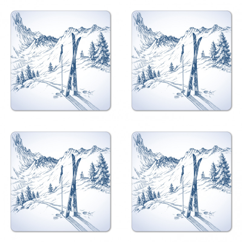 Ski Sport Mountain View Coaster Set Of Four
