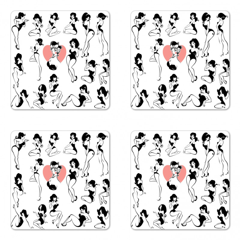 Woman Heart Tattoo Model Coaster Set Of Four