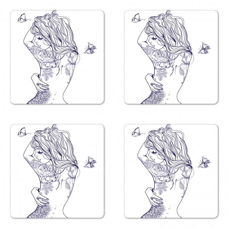 Young Girl with Tattoo Coaster Set Of Four