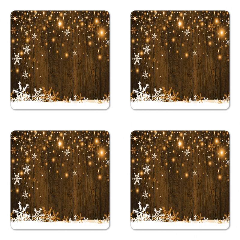 Wood and Snowflakes Coaster Set Of Four