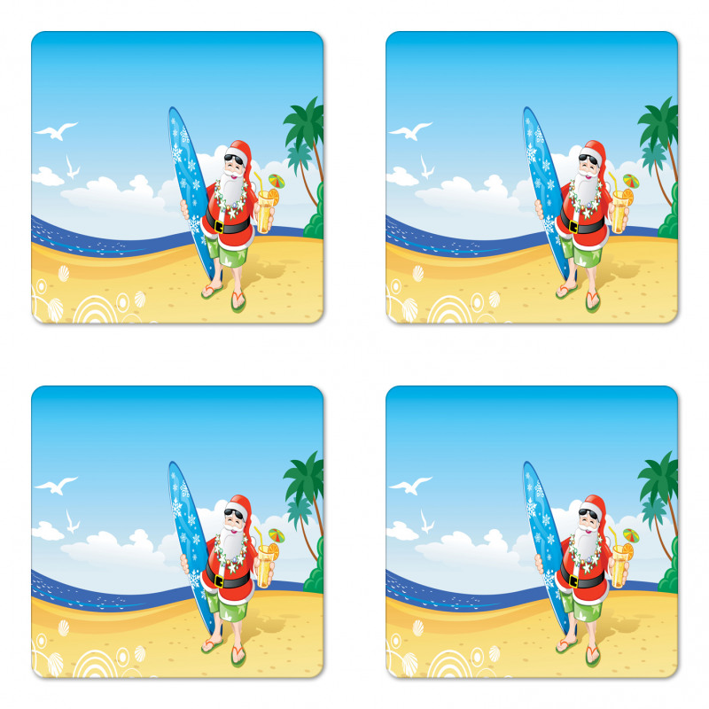 Santa on Beach Surf Coaster Set Of Four