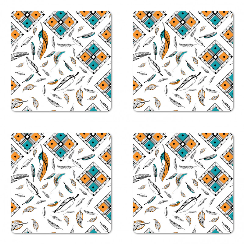 Tribal Bohemian Feather Coaster Set Of Four