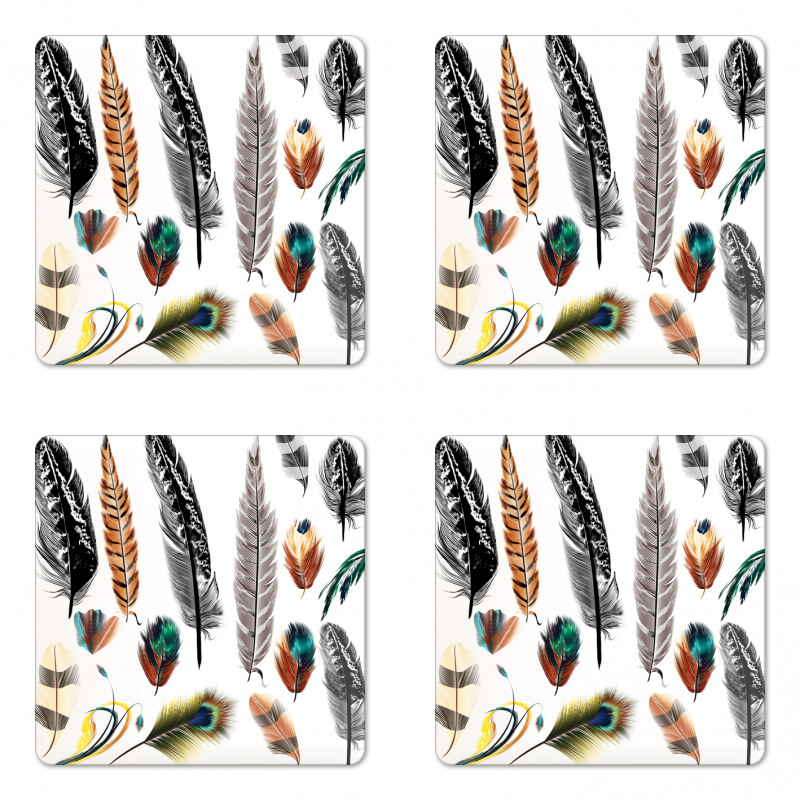 Bird Feather Retro Vibrant Coaster Set Of Four