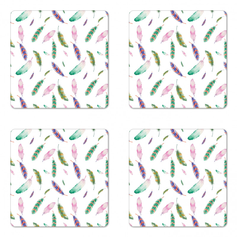 Pastel Colored Feathers Coaster Set Of Four