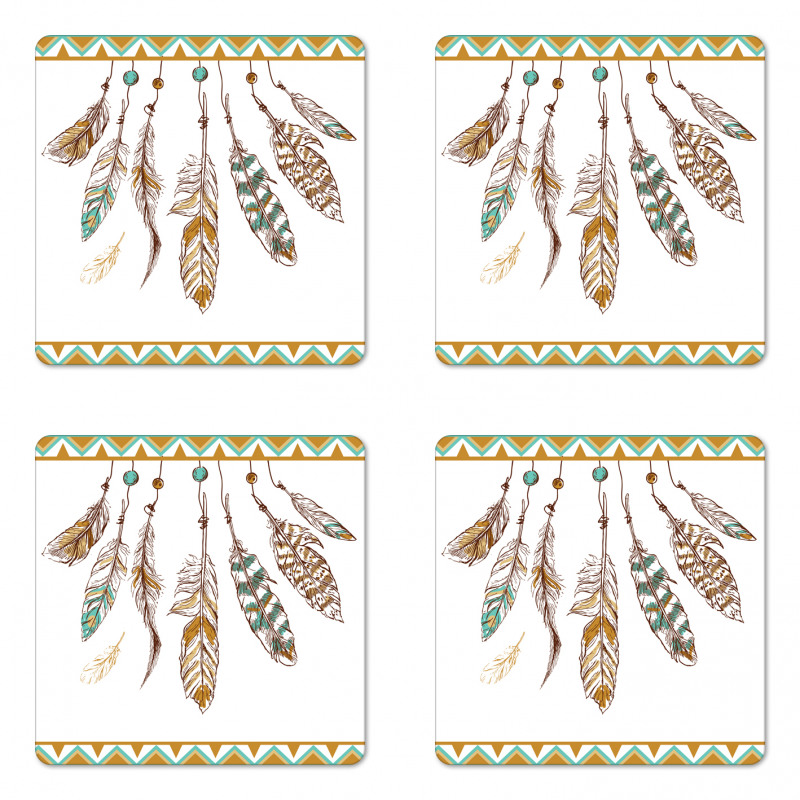 Boho Style Feather Old Coaster Set Of Four