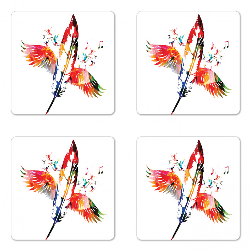 Feather with Wings Birds Coaster Set Of Four