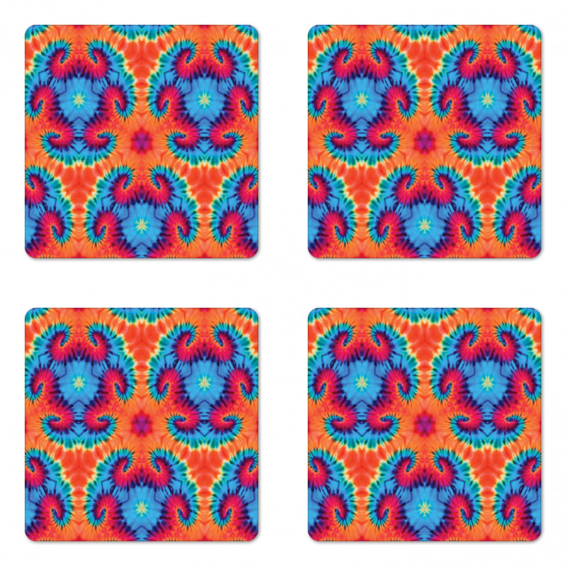 Orange and Blue Motif Colorful Coaster Set Of Four