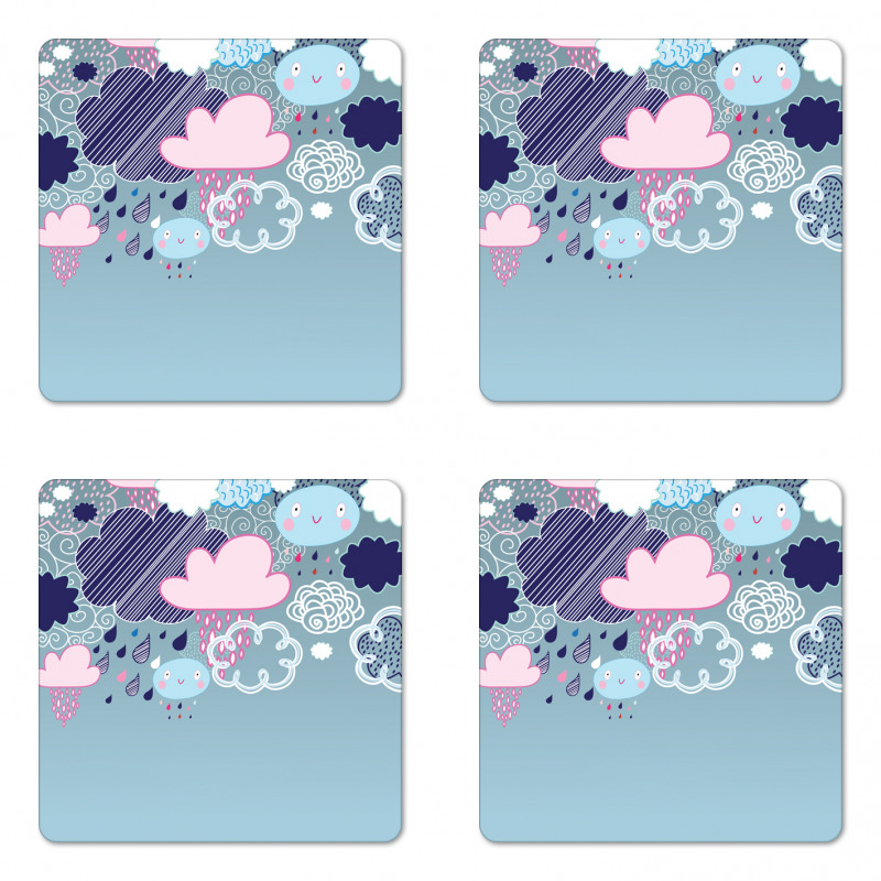 Cartoon Rain Smiley Faces Coaster Set Of Four