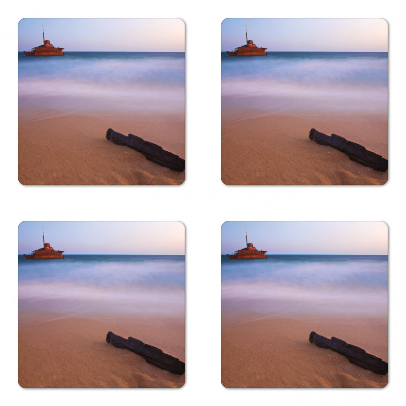 Shipwreck on Sea Dusk Coaster Set Of Four