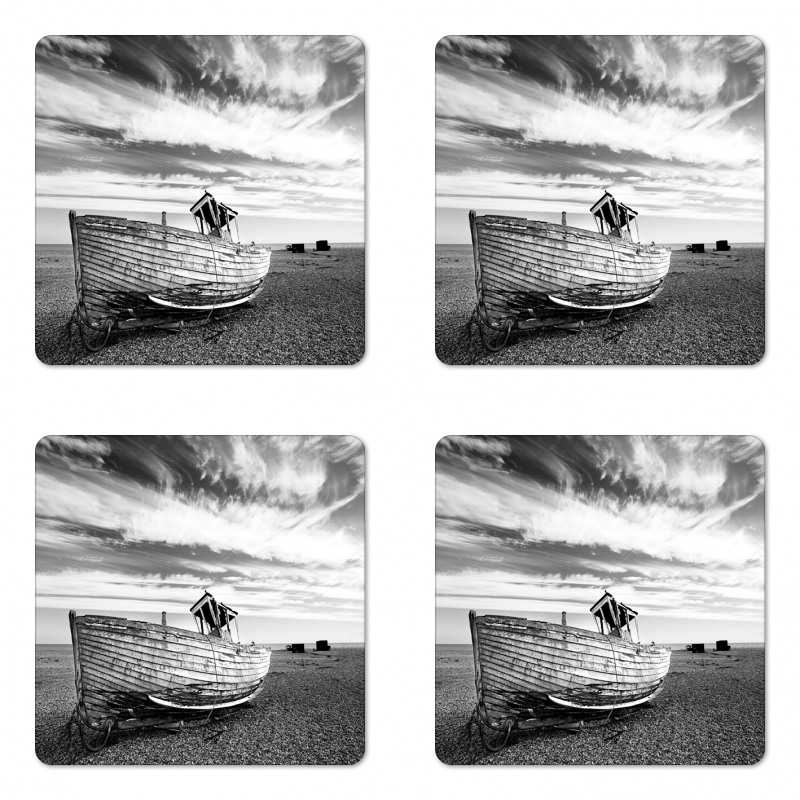 Wooden Boat on Beach Dusk Coaster Set Of Four