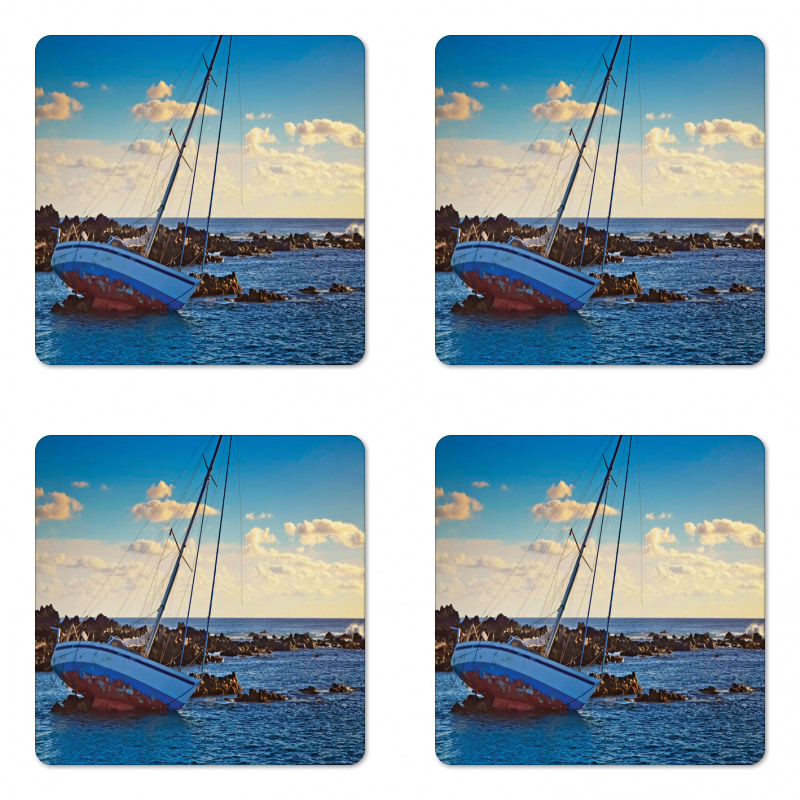 Yacht on Rocks Harbor Coaster Set Of Four