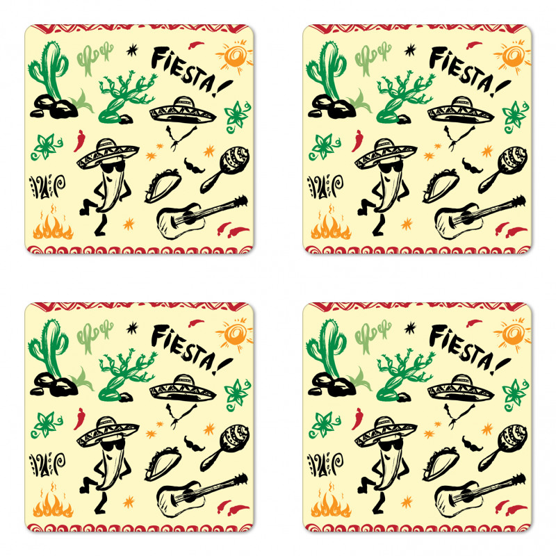 Taco Fiesta Guitar Coaster Set Of Four