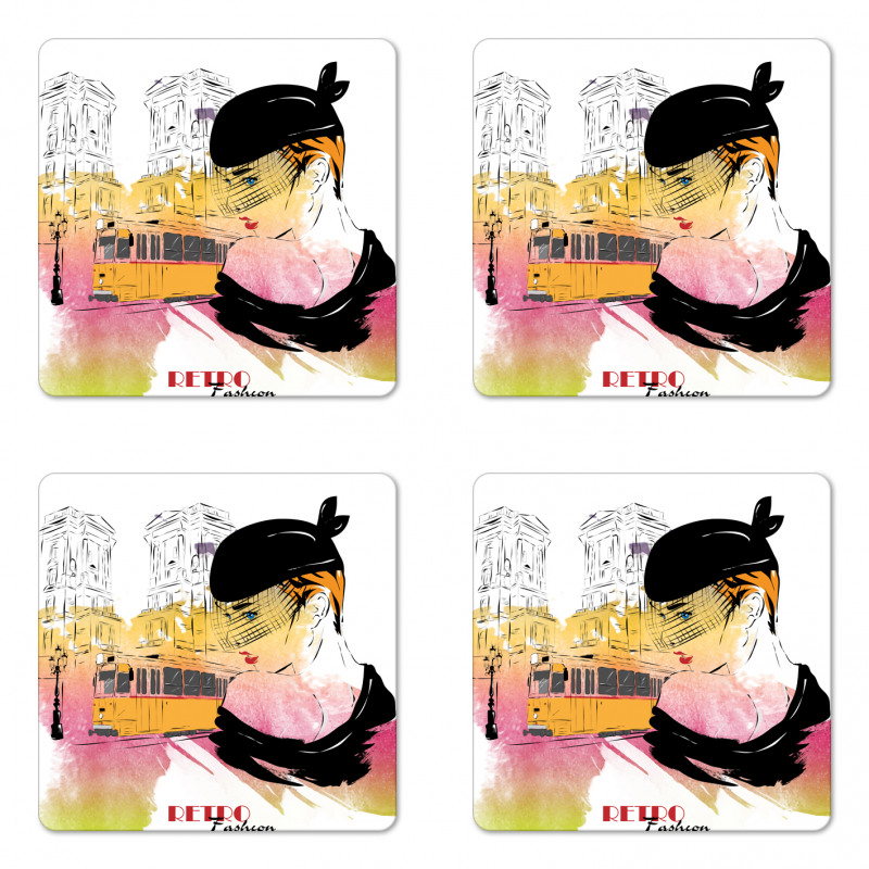 Retro Lady Sketch Art Coaster Set Of Four