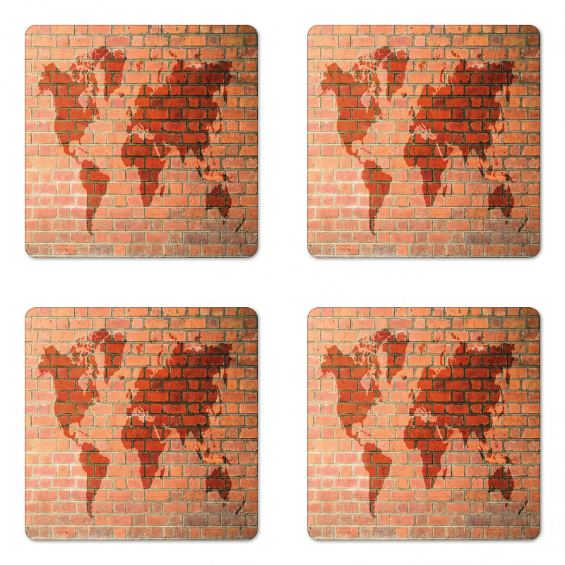 World Map on Brick Wall Coaster Set Of Four