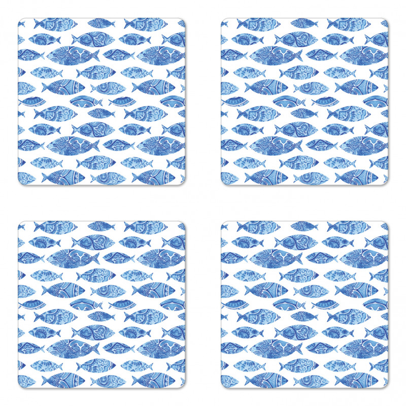 Watercolor Blue Patterns Coaster Set Of Four