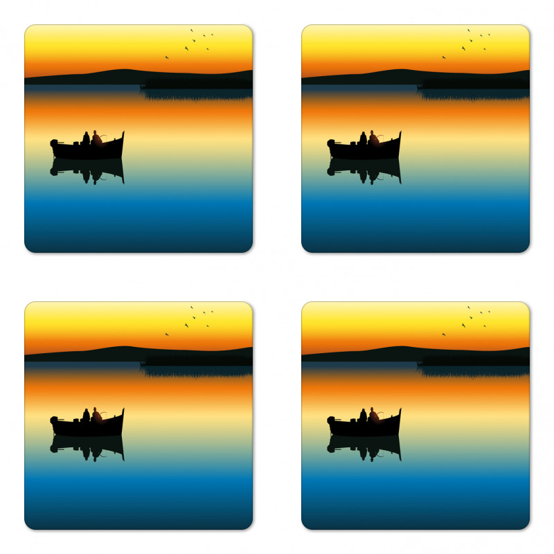 Sunset at Lake Fishing Coaster Set Of Four