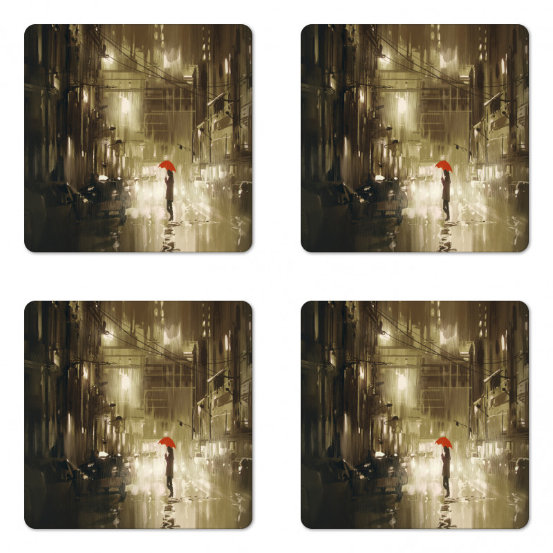 Romantic View Rainy Day Coaster Set Of Four