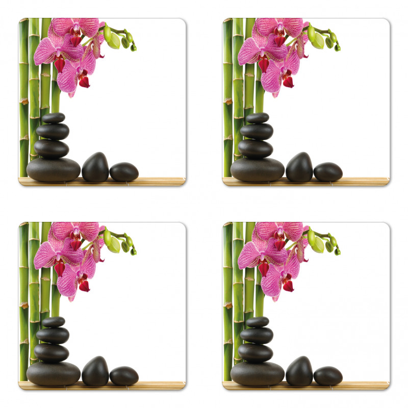 Pink Orchid and Bamboos Coaster Set Of Four