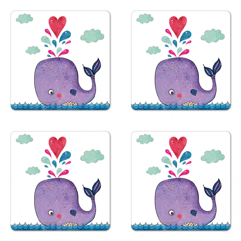 Smiley Whale with Cloud Coaster Set Of Four