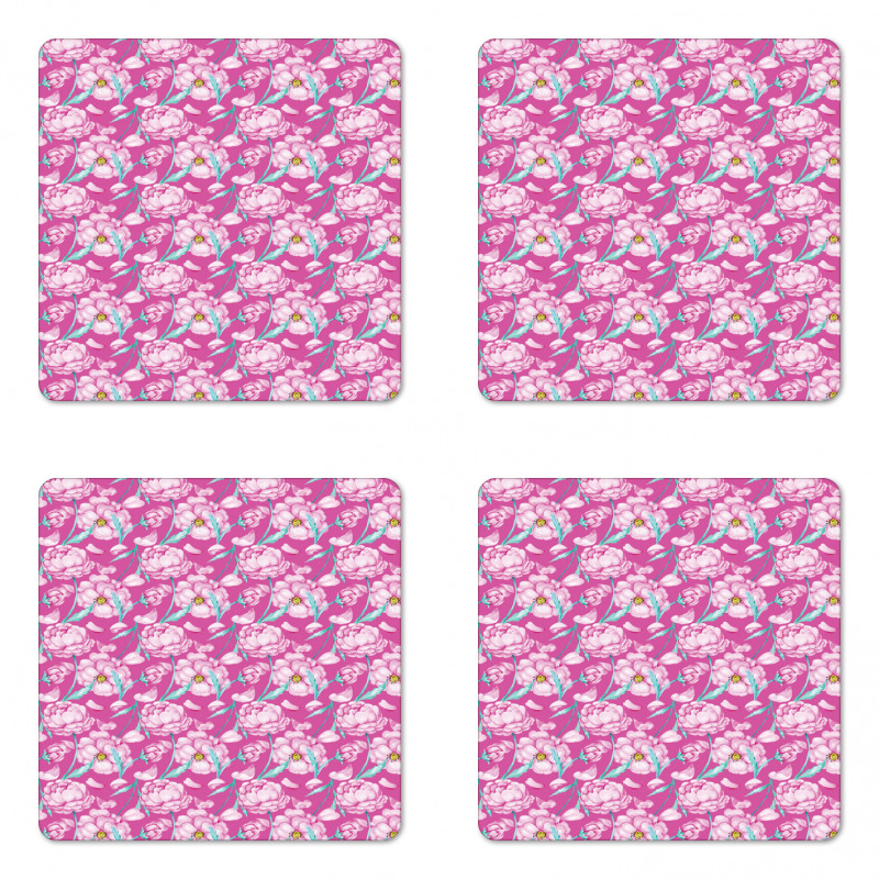 Peony Romantic Flower Coaster Set Of Four