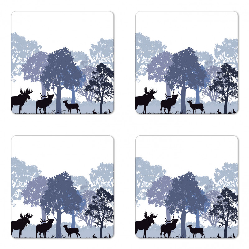 Grey Wild Forest Animals Coaster Set Of Four